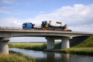 Vrachtwagen met groot transport over brug (1)